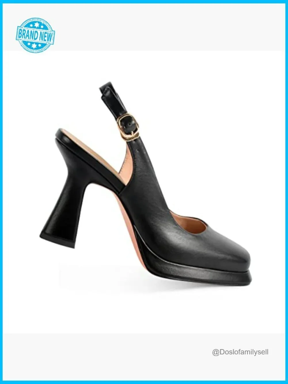 Platform Slingback High Heels Chunky Square Toe Pumps Adjustable Buckle